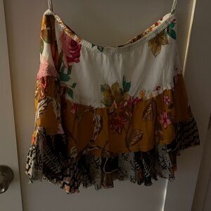 Boho Floral Tiered Circle Skirt in White and Mustard